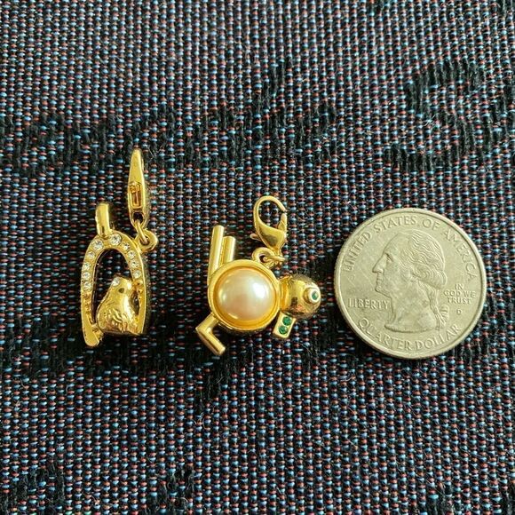 Vintage Gold-Tone Clip-On Charms with Rhinestones & Faux Pearls - Picture 4 of 5